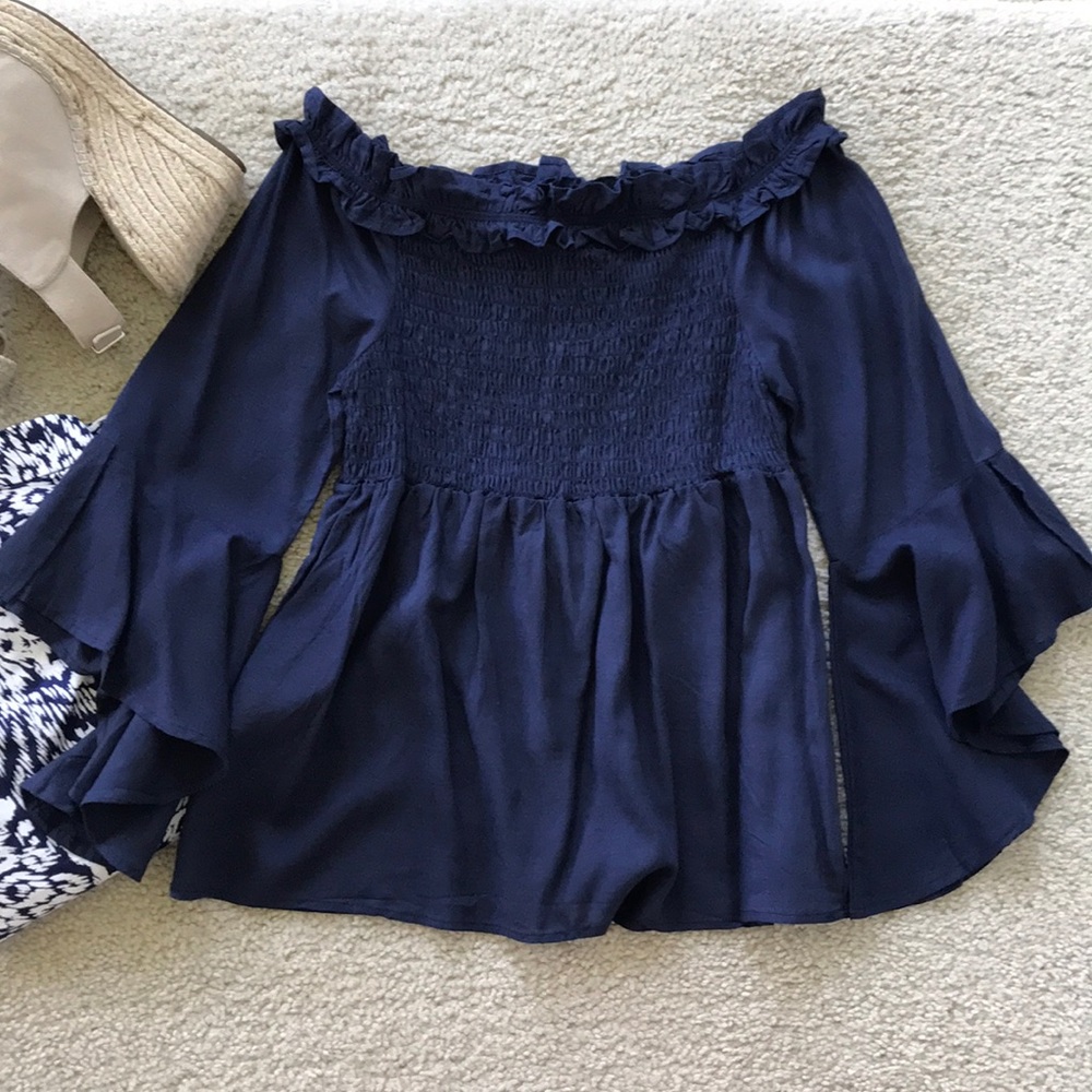 Navy Off the Shoulder Top - Picture 7 of 7